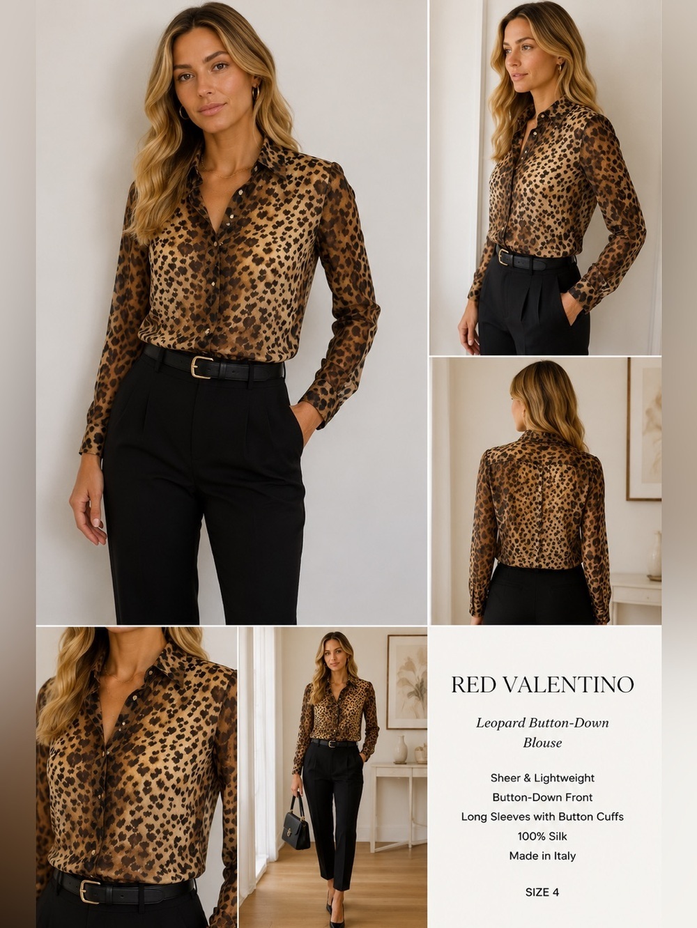 Red Valentino Silk Leopard Heart Print Blouse EU 38 (US 2/4)